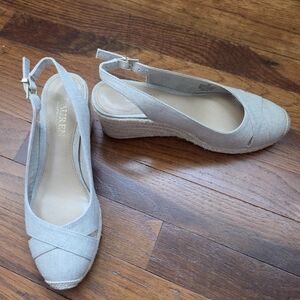 Ralph Lauren Hadly Wedge Slingback Shoes.